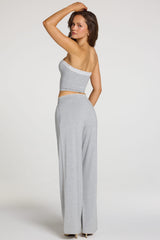 Modal Mid-Rise Wide-Leg Trousers in Grey Marl