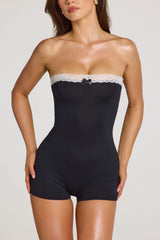 Modal Lace-Trim Playsuit  in Black