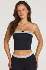 Modal Lace-Trim Bandeau Top  in Black
