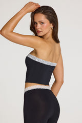 Modal Lace-Trim Bandeau Top  in Black