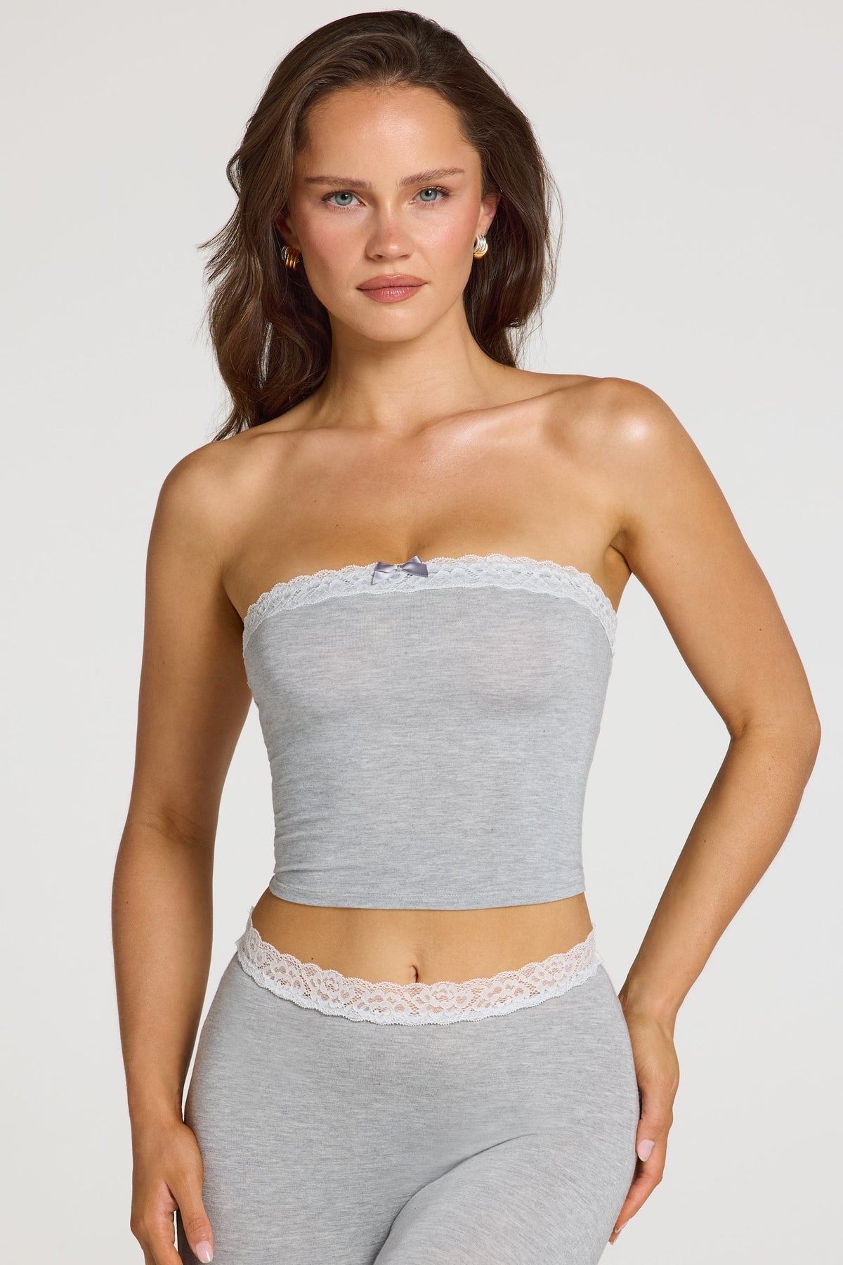 Modal Lace-Trim Bandeau Top  in Grey Marl