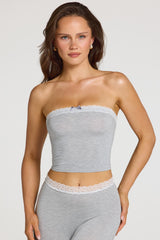 Modal Lace-Trim Bandeau Top  in Grey Marl