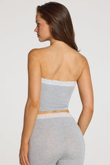 Modal Lace-Trim Bandeau Top  in Grey Marl