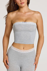 Modal Lace-Trim Bandeau Top  in Grey Marl