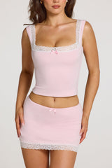 Modal Lace-Trim Top in Baby Pink