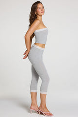 Modal Lace-Trim Mid-Rise Capri Leggings in Grey Marl