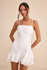Days with You White Floral Burnout Ruffled Mini Dress
