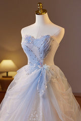 Sweetheart Champagne and Blue Tulle A-line Long Formal Gown