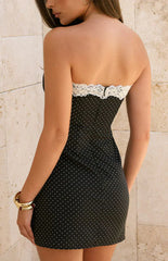 Earlette Black Polka Dot Lace Mini Dress