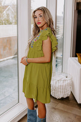 Hidden Bungalow Embroidered Dress In Lime