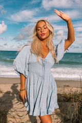 Whispering Muse Smocked Mini Dress In Sky Blue