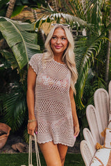 Baja Beachwear Crochet Mini Dress in Taupe