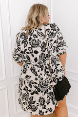 Vacay Ready Floral Mini Dress in Cream Curves
