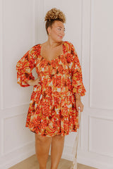 Fall Foliage Smocked Mini Dress Curves