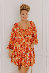 Fall Foliage Smocked Mini Dress Curves