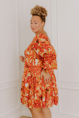 Fall Foliage Smocked Mini Dress Curves