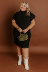 Autumn Crisp Ribbed Sweater Dress in Black Curves