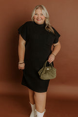 Autumn Crisp Ribbed Sweater Dress in Black Curves