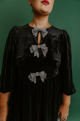 Bows And Kisses Velvet Mini Dress in Black Curves