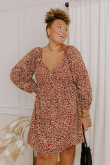 Harvest Cutie Floral Mini Dress in Dark Rust Curves