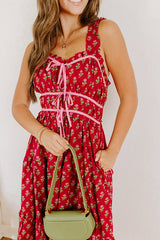 Apple Orchard Stroll Floral Midi Dress in Wine