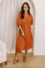 Apple Cider Sippin Jacquard Midi Dress in Rust