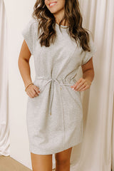 Park Day Cutie Drawstring Mini Dress in Grey