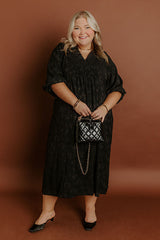 Apple Cider Sippin Jacquard Midi Dress in Black Curves