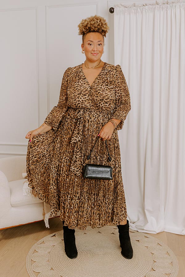 Urban Elegance Pleated Leopard Midi Dress Curves