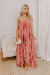 Moonlit Waltz Satin Pleated Maxi Dress in Rustic Rose