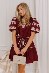Vino Please Embroidered Mini Dress