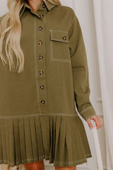 Charming Views Denim Mini Dress in Olive