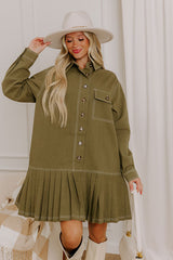 Charming Views Denim Mini Dress in Olive