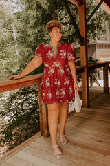 The Sunday Stroll Floral Mini Dress in Brick Red Curves