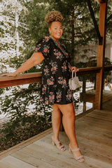 The Sunday Stroll Floral Mini Dress in Black Curves