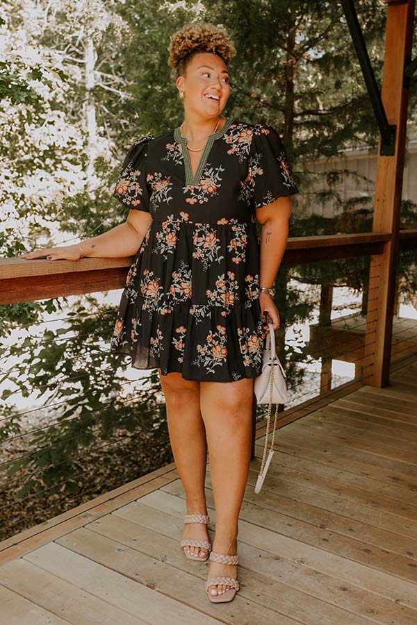 The Sunday Stroll Floral Mini Dress in Black Curves