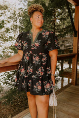 The Sunday Stroll Floral Mini Dress in Black Curves
