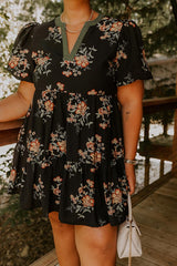 The Sunday Stroll Floral Mini Dress in Black Curves