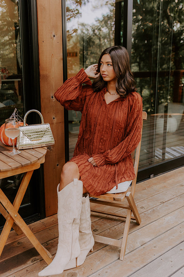 Boho Sunrise Chiffon Ruffle Mini Dress in Rust