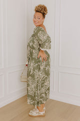 Sunflower Fields Smocked Midi Dress in Olive Curves