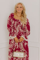 Sunflower Fields Smocked Midi Dress in Sangria