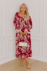 Sunflower Fields Smocked Midi Dress in Sangria