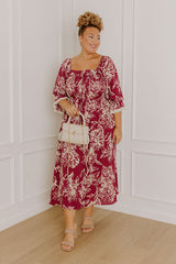 Sunflower Fields Smocked Midi Dress in Sangria Curves