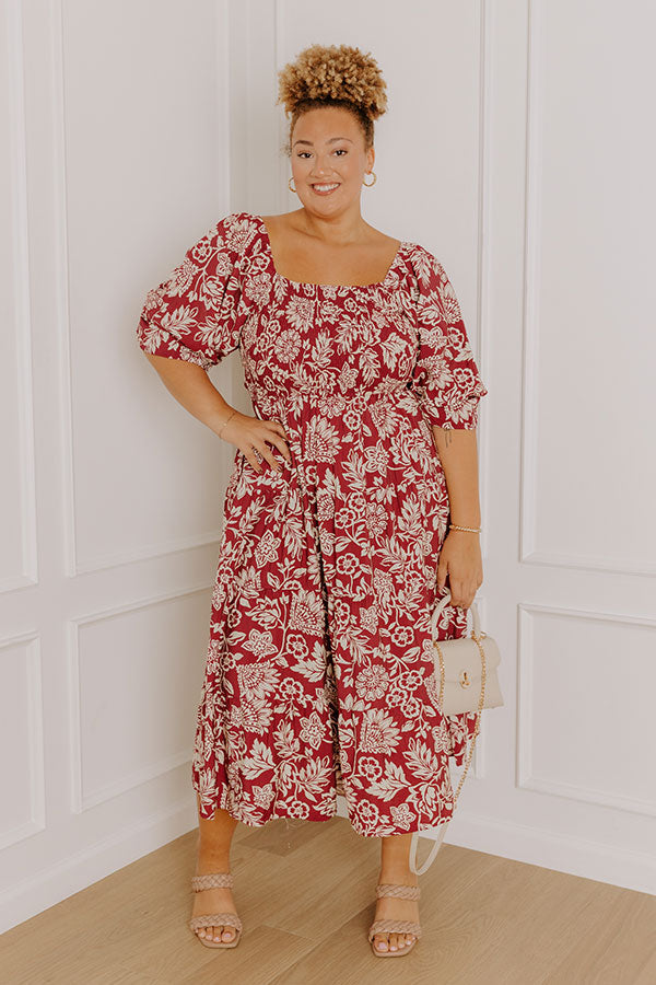 Mystic Garden Floral Smocked Midi Dress in Sangria Curves