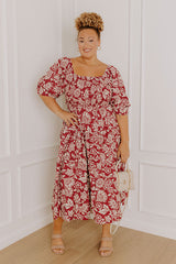 Mystic Garden Floral Smocked Midi Dress in Sangria Curves
