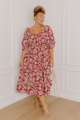 Mystic Garden Floral Smocked Midi Dress in Sangria Curves