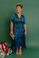 Whispered Florals Satin Wrap Maxi Dress Curves