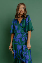 Whispered Florals Satin Wrap Maxi Dress