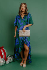 Whispered Florals Satin Wrap Maxi Dress