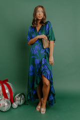 Whispered Florals Satin Wrap Maxi Dress